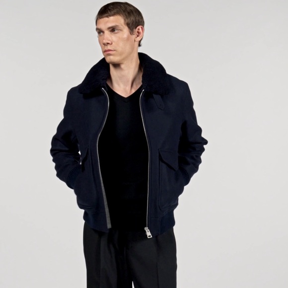 Sandro Mens Aviator Jacket. NWT. Size 2XL. Black  with removable black collar. - Picture 2 of 6